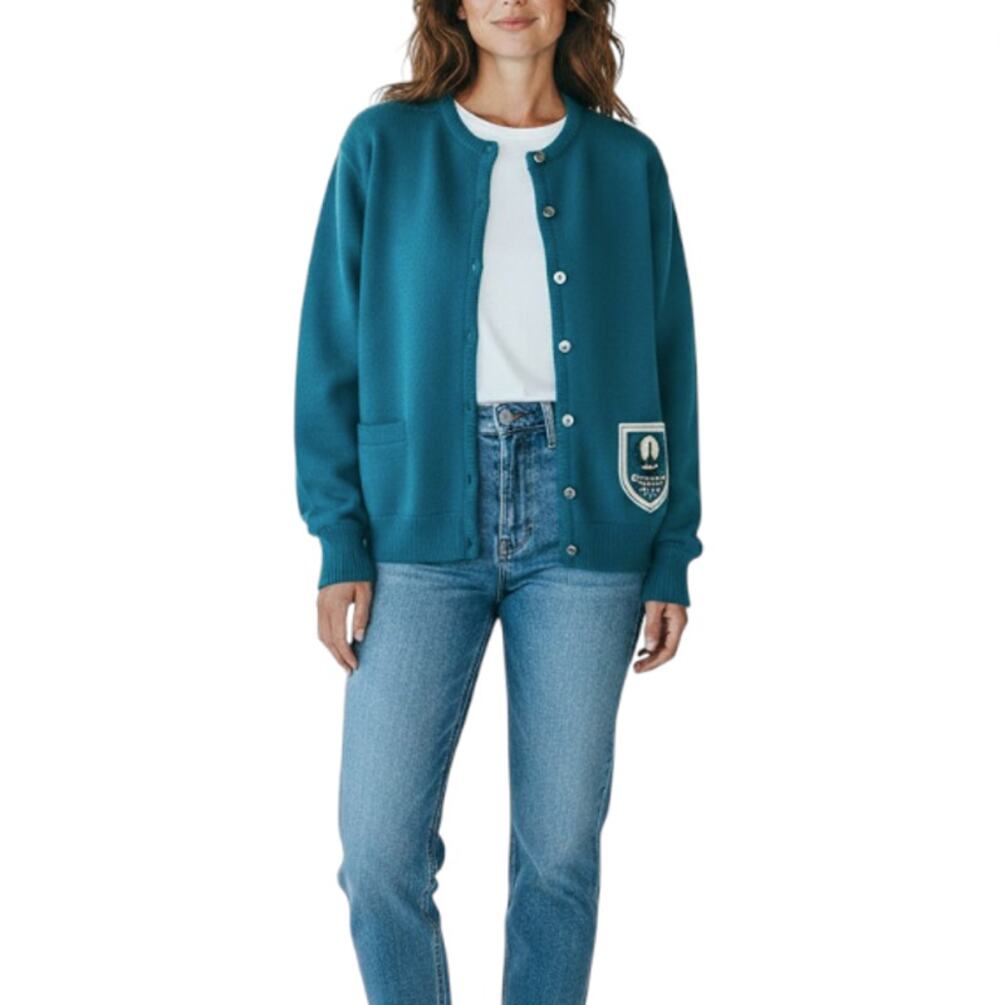 ALBION KNIT Vintage 69's Virgin Wool Cardigan L/XL Patchwork Cozy Retro Made USA